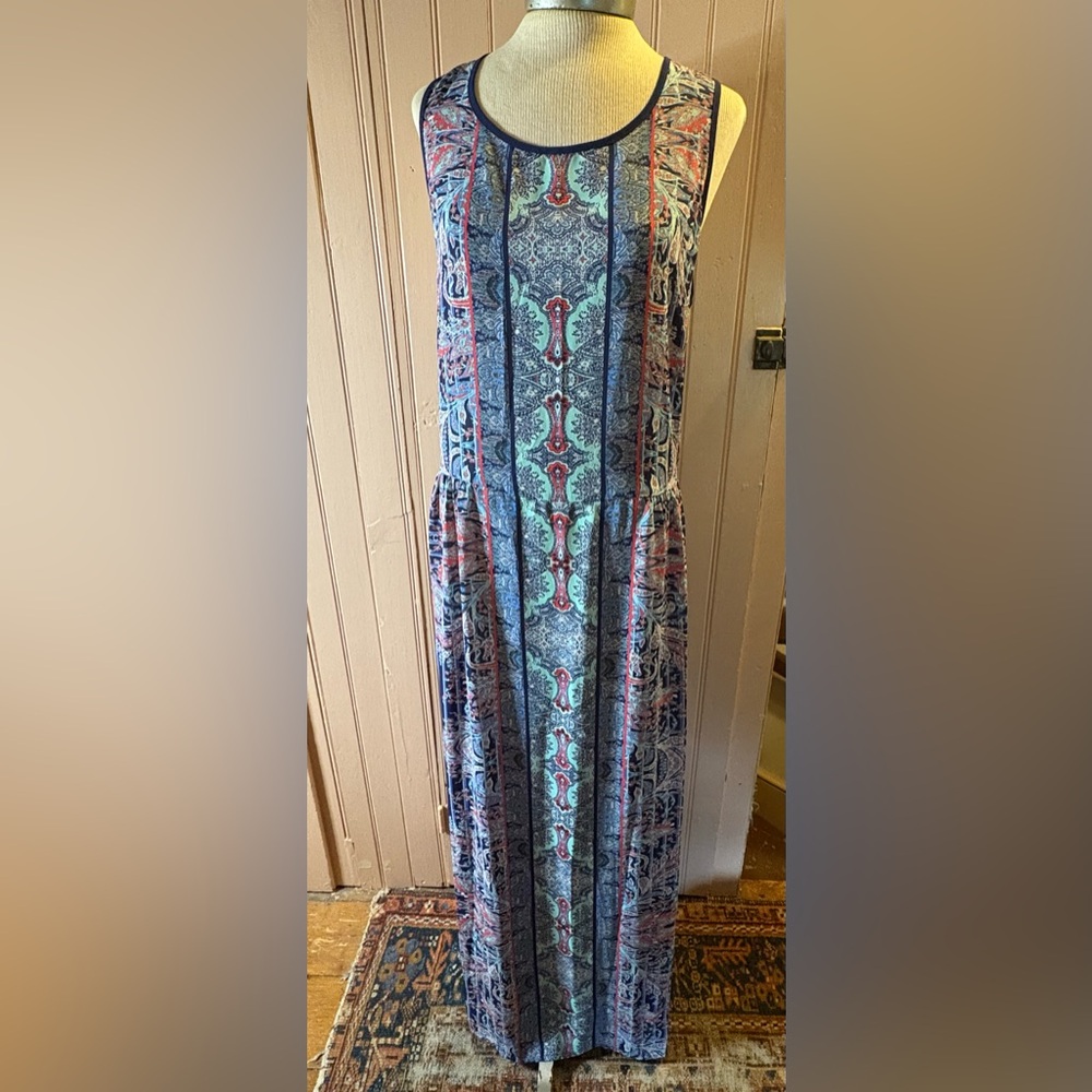 Neiman Marcus Paisley Mixed Print Racerback Maxi Dress